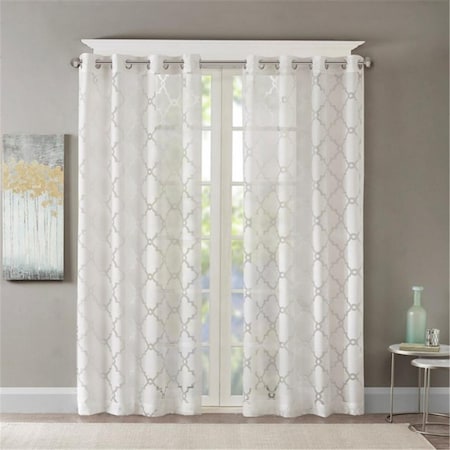 Madison Park 95 in. Eden Fretwork Burnout Sheer Panel - White MP40-3775